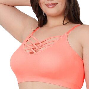 ZENANA SEAMLESS TRIPLE CRISS-CROSS PADDED BRALETTE- NEON PEACH NWOT